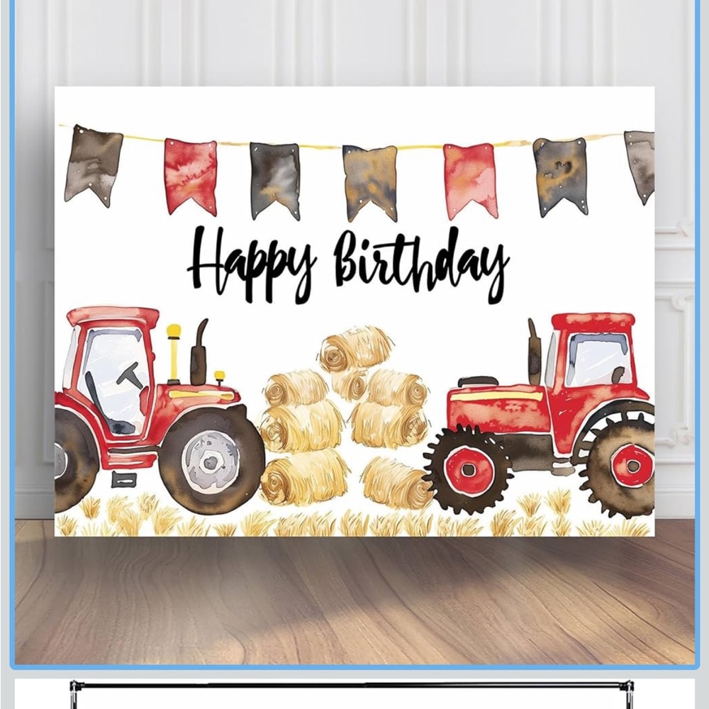 3x5 ft Red Tractor Happy Birthday Backdrop wrinkle free fabric NEW
